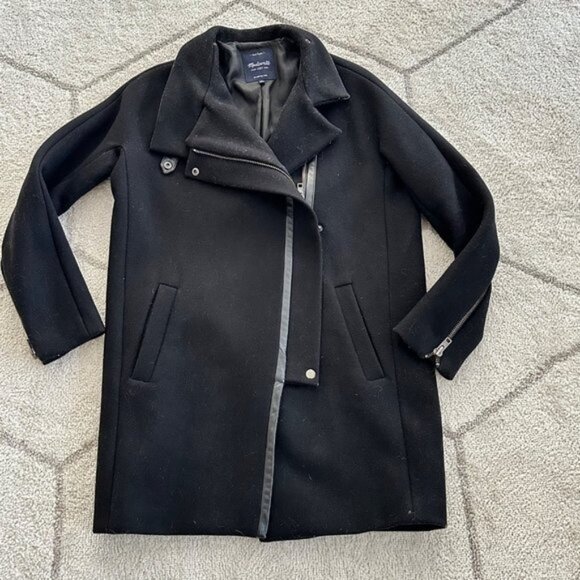 Madewell City GridCoat Black Wool Blend Cold Weather Coat Asymmetric Zipper Sz 2 - Picture 6 of 13